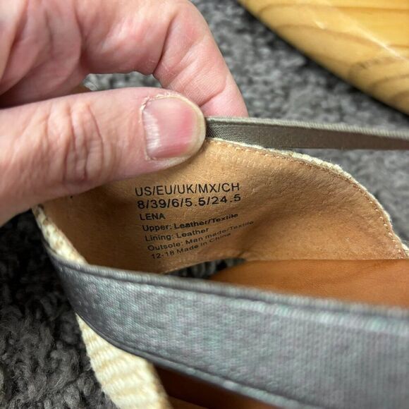 Gentle Souls Lena Leather Espadrille Sandals Womens 8 Silver Slip On Peep Toe - Picture 8 of 9